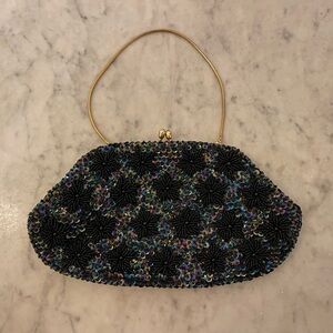 Vintage black star sequin beaded formal purse